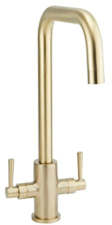 Brushed Gold Dual Lever Kitchen Basin Mixer | Single Hole Basin Tap with Double Lever Handles | Swivel Spout Dual Lever Mixer | Mixer Tap for Basin Brushed Brass Double Handles Tap - 20 g