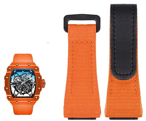 EEOMOiK Echtes Lederband, geeignet für Richard Mille Nylonband, Herren RM50/53 Schraubendreher, Vier-Sterne- oder Fünf-Sterne-Schraubenkopf, 25 mm (Farbe: Orange Schwarz, Größe: 25 mm)