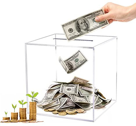 Clear Piggy Bank for Adults kids, Acrylic Money Box Break to Open Square Savings Box 12x12x12cm Clear Money Box for Adults Acrylic Money Saving Box