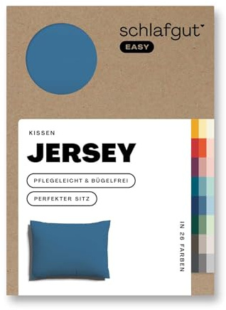 schlafgut Easy Jersey Kissenbezug 40x60 cm 100% Baumwolle, Blue Mid | Kopfkissenbezug, Kissenhülle, Blau, Jersey, Ton-in-Ton Reißverschluss, bügelfrei, OEKO-TEX, atmungsaktiv