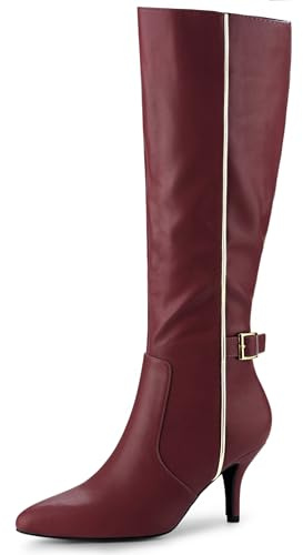 Allegra K Bottes hautes à bout pointu avec boucle et talon aiguille pour femme, bordeaux, 42 EU