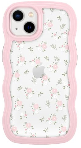 ZCDAYE Floral Case Compatible with iPhone 13, Aesthetic Flower Pattern & Cute Curly Wavy Shape Phone Case for Women Girls,Soft TPU Shockproof Cover for iPhone 13 (6.1 inch), Pink