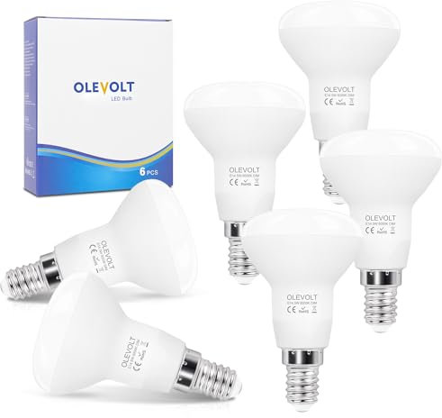 OLEVOLT Lampadina LED E14 Dimmerabile Luce Bianco Freddo 6000K, 550 Lumen, 5W LED Equivalente a 40W, R50 E14 LED Lampade Risparmio Energetico, Confezione da 6