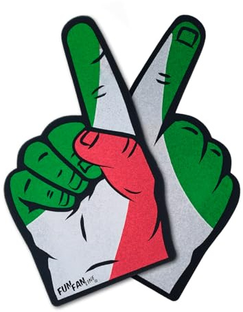 FUN LINE - Pack x2 gigantiska fingerhänder i skum för animering. Firandehandskar för sportevenemang och fest flaggor tryckta dubbelsidiga 39 x 24 cm. (Italien)