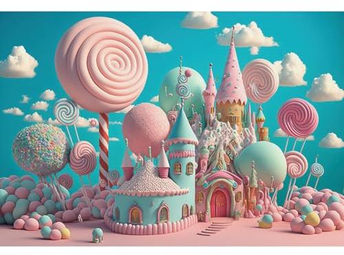 MIRRORANG 3x2m Sfondo fotografico Candy Land, cartone animato, lecca-lecca gigante, casa di cioccolato, palloncino, sfondo per bambina, principessa, festa di compleanno, baby shower