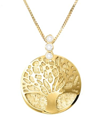 forme di Lucchetta - Halskette mit Anhänger Lebensbaum mit Saphiren | 14 Karat Gelbgold, 45 cm lange Gold-kette für Damen, Made in Italy, Zarter italienischer Schmuck von Itay, 40, 6 cm + 5, 1
