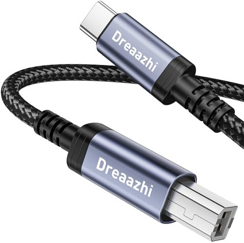 Dreaazhi USB B to USB C Printer cable 3M, USBType C to USB B 2.0 Cable Braided Compatible with HP,Epson,Canon Printer,Scanner,Casio digital piano，MIDI controller etc