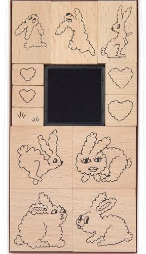 RICO DESIGN Stempel Futschikato Hase 12 Teile Holz und Kunststoff Motivstempel Holzstempel