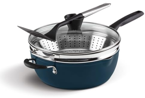 Cuisinart Preferred Pan Lot de 4 poêles multifonctions avec couvercle, cuiseur vapeur, spatule ajourée Bleu marine 4,5 l
