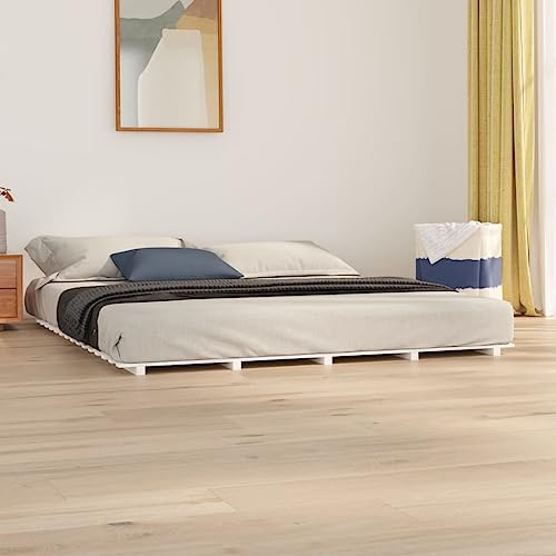 CKioict Palettenbett Modernes Bettgestell Jugendbett Massivholzbett Weiß 200x200 cm KieferGeeignet für Gästezimmer, B&Bs, Schlafzimmer