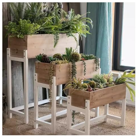 3-Satz Von Erhöhten Gartenbett, Vertikaler Freistehender Hölzerner Blumenständer Klassifizierung Lagerregal Vintage Mehrschichtiges Holzregal Für Indoor Outdoor Blumenständer