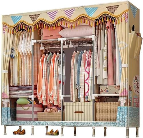 LAMEDOAT Tragbarer Kleiderschrank, Stoffgarderobe zum Aufhängen von Kleidung mit 4 Kleiderstangen und 3 Ablagefächern, Kleiderständer mit 2 Seitentaschen für Schlafzimmer, Kleiderständer (B, 166 x 46