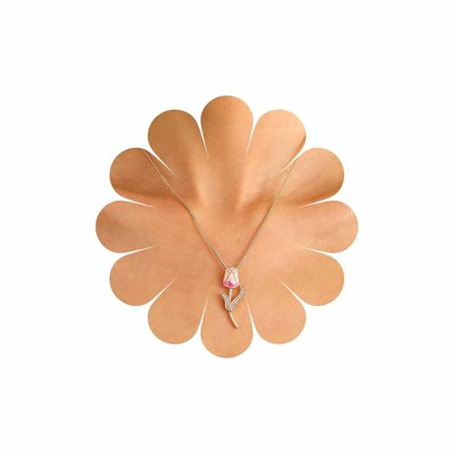 Wendalern Boho Flower Tulip Necklace Diamond CZ Tulip Pendant Necklace Italian Box Link Chain Necklace Gold Rhinestone Tulip Statement Necklace Enamel Floral Wedding Necklace Chain Jewelry for Women