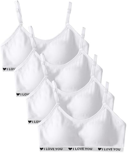 Bysion Girls Sports Bra Cotton Training Bralette with Fixed Bust Pad and Adjustable Strap Wire Free Underwear Crop Top for Teenage 10-18 Years White
