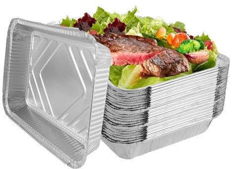 WOPPLXY 50 Stück Aluschalen Grill, 31,5 x 21,5 x 5 cm Alu Schalen für Grill, 2250ml Alu Grillschalen für Backen, Kochen, Braten (Ohne Deckel)