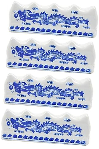 HAWILLOSCH 4pcs Blue and White Porcelain Ceramic Brush Pen Rest Set for Calligraphy and Painting Chinese Calligraphy Brush Holder for Study Room Desk for Artists and Students