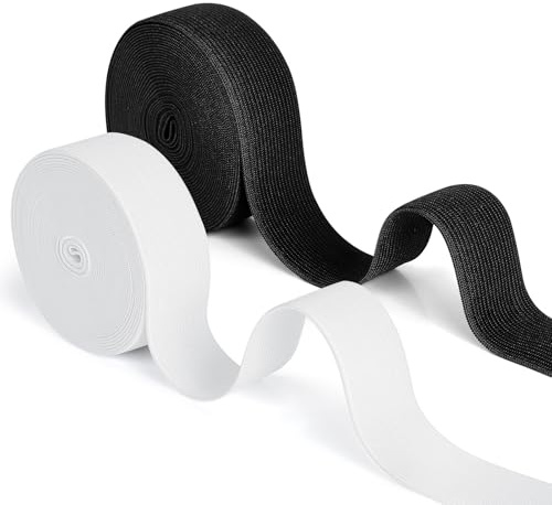 Romon Elastiskt band för sömnad, elastisk sömnad, två rullar i svart och vitt 30 mm × 10 m elastiskt band, sömnad elastisk stickad sömnad hemma gör-det-själv hantverk, brett elastiskt band