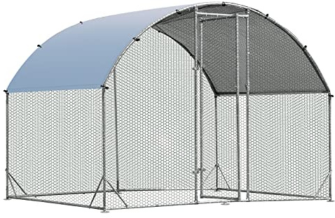 GYMAX Hühnerstall 1,9 x 2,8 m, Gittergehege mit wetterfester Schutzdach, Freilaufgehege mit abschließbaren Türen, robuster Hühnerkäfig Kuppel, Hühnergehege für Hühner, Kaninchen & Kleintiere