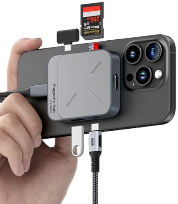 Hagibis Magnetischer USB C Hub für iPhone17 16 15Pro 4K60Hz HDMI 10Gbps100W | Kompakte USB-C Dockingstation mit 100W PD, 4K60Hz HDMI & 3,5mm AUX. Perfekt für iPhone 17 Pro, iPad Pro, MacBook & Laptops.