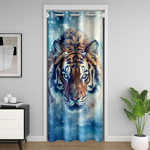 Loussiesd Tiger Türvorhang 86x203cm Schnee Vorhang Raumdekoration Wildtiere Türvorhang Dekorativ Lebendiges Blau Vorhang Dekor Vorhang