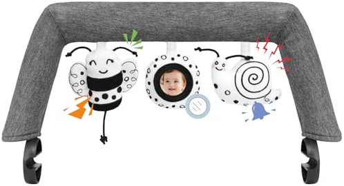 iGRATENS Baby Bouncer Toy Bar, Toy Bar for Baby Bouncer with 3 PCS Sensory Toys, Easy to Attach and Remove, Skin -Friendly, Machine Washable, Black and White, Soft