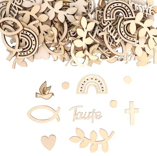 Taufe Deko - Elegante Deko Taufe aus Holz, Perfekt für Mädchen und Junge, Geeignet für Kommunion, Firmung und Babyshower mit Fisch-Motiven (Taufe Deko 120)