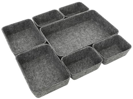 Gurxi 8 Stück Filzmaterial Ordnungssystem Schublade Schubladen-Organizer Schreibtisch Organizer Schubladen Make Up Organizer Schublade Geeignet Für Büro,Küche,Kommodenaufbewahrung Usw Dunkelgrau