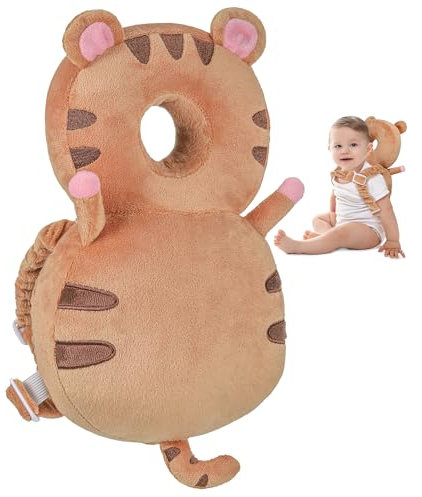 Huiguli Coussin de Protection de Tête de Bébé, Sac à Dos de Protection de la Tête, Coussin de Sac à Dos Réglable pour Tout-Petits 4-24 Mois Marcher en Rampant, Tigres