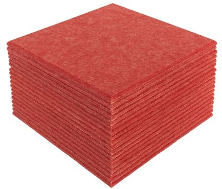 RjcdOPL Akustikplatten, quadratisch, selbstklebend, Polyesterfaser, hochdichte Akustik-Isolierung, für Wohnzimmer, Büro, Klavierzimmer, 30 x 30 x 0,9 cm, Rot, 18 Stück
