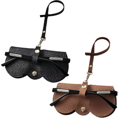 LONZIKP 2 Stück Damen-Brillentaschen, Leder-Sonnenbrillentaschen, Brillenschutzhüllen, Brillentaschen Mit Umhängeband, Outdoor-Brillentaschen