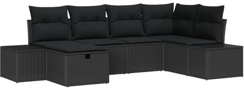 vidaXL Gartensofa-Set mit Kissen 6 pcs Schwarz Poly-Rattan, Garten und Terrasse, modernes modulare Lounge-Sofa Set, UV-beständig, Flexible Sitzgelegenheiten aus Poly-Rattan