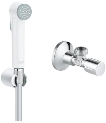 GROHE Tempesta-F Trigger Spray 30 Shower Set (Including Bidet Trigger Control Hand Shower, 1250mm Twist-Free Hose, Wall Holder and Angle Valve Wall Connection 1/2 Outlet 1/2, Chrome & White