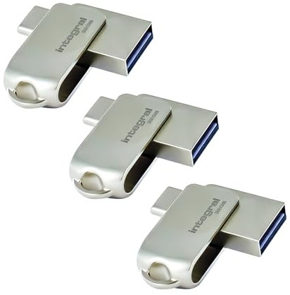 Integral 3Pack 32GB – USB-C & USB-A Stick, 360° Design, USB 3.2 Gen 1, Metall, Plug & Play. Kompatibel mit iPhone 15/16, MacBook Pro/Air & iPad Pro