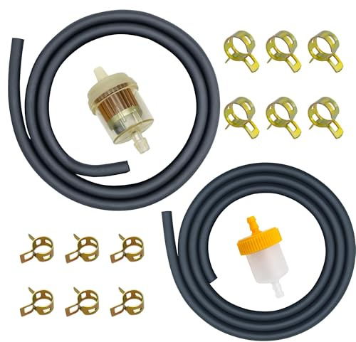 Strongthium 1m 5mm & 6mm Kraftstoffschlauch Benzinschlauch Ölschlauch Set mit Benzinhahn Benzinfilter 12 Schlauchschellen für Rasenmäher Motorad Kleinmotoren und Generatoren