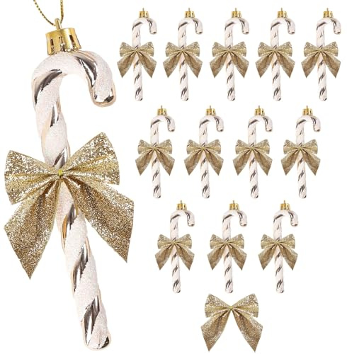 HERZWILD 12pcs Zuckerstangen für den Weihnachtsbaum Zuckerstangen zum hängen und Schleifen Christbaumanhänger Zuckerstange (Gold)