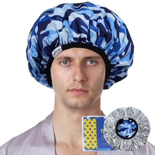 Years calm Shower Cap for Men, Waterproof & Heat-Retaining Hair Treatment Cap – Reusable Men’s Shower Cap with Foil Lining, Elastic Band, for Steam Care, Hair Mask & Oil Conditioning
