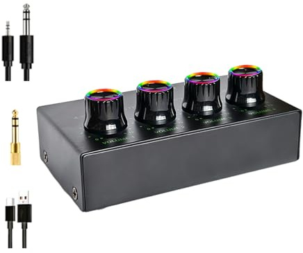 Lerpwige HZ400 Amplificateur répartiteur de casque 4 canaux en métal avec éclairage couleur et câbles auditifs pour utilisation en studio Amplificateur de couleur professionnel