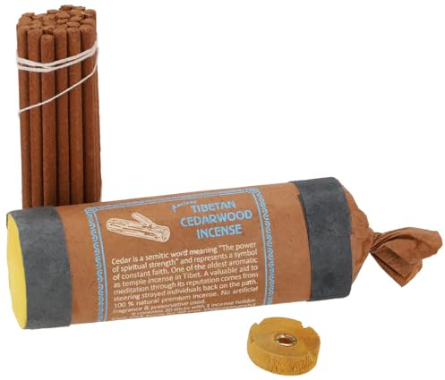 Tibetische Räucherstäbchen, 35 g, Weihrauch, Zedernholz/Cedarwood | Wohltuender Duft für spirituelle Atmosphäre, Holzhalter inklusive, ideal für reinigende Rituale.