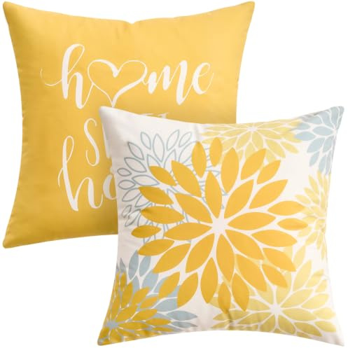 Velvet Cushion Covers, 45 x 45 cm, Yellow Dahlia Design, Elegant Soft Decorative Cushion Covers, Set of 2, Country House Style Cushion Cover, Double-Sided Print, Modern Decorative Cushion, Guest Room