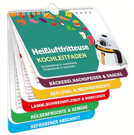 IZIHQA 2 Accessori Per Friggitrice Ad Aria Calda, 133 Ricette, Promemoria Compatto Per Temperatura, Durata E Quantità, Libro Di Ricette Per Friggitrice Ad Aria Calda Per Ninja