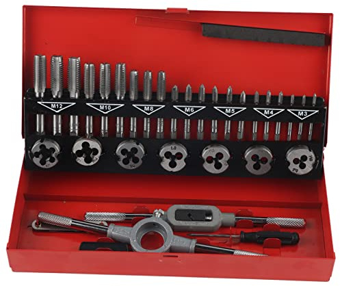 Juego de Machuelos y Terrajas Roscas Métricas, 32 Piezas con Estuche de Almacenamiento - Alta Precisión, Acero de Rodamiento Tratado, Ideal para Profesionales y Aficionados