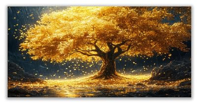 TODOAA Astratto Quadri Soggiorno Grande Albero della vita Albero Moderno della Foglia d'Oro Pittura Moderni Poster da parete- Camera da letto Ufficio Decorazioni(Oro)-80x160cm Non incorniciato