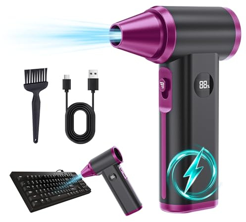 Larkeey Compressed Air Duster-130000RPM Electric Air Duster, Turbo Fan Mini Jet Super Power Electric with Fast Charging, Dust Air Blower for Computer, Keyboard, House, Outdoor and Car, Purple-Gray