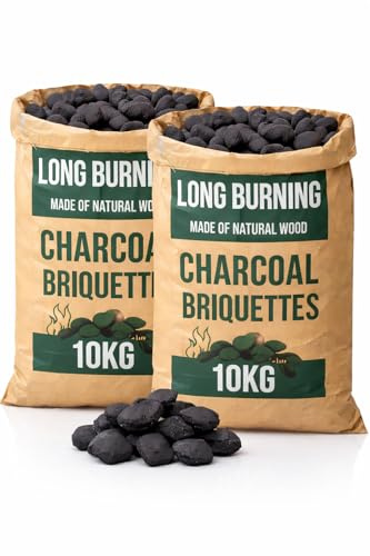 Twin Pack Bags of Premium BBQ Charcoal Briquettes, 2x Bag of Hotter Longer Burning Constant Temperature Barbecue Charcoal, Perfect for Outdoor Grills (2 x 10kg)