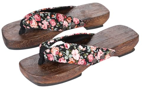 haozaikeji Tongs Femmes Sabots Japonais en Bois Adultes Plage Sandales Geta Antidérapant Semelles Eva Pantoufles Traditionnelles Japonaises Chaussons Maison Plage Voyage piscine Chaussures