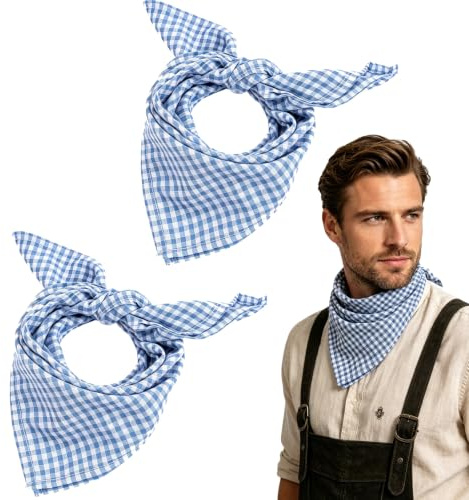 Kanzith 2 Stück Trachtentuch Damen Herren, 50 * 50cm Karierter Halstuch Trachtenhalstücher Bayern Dreieckstuch für Oktoberfest Accessoires Outfit