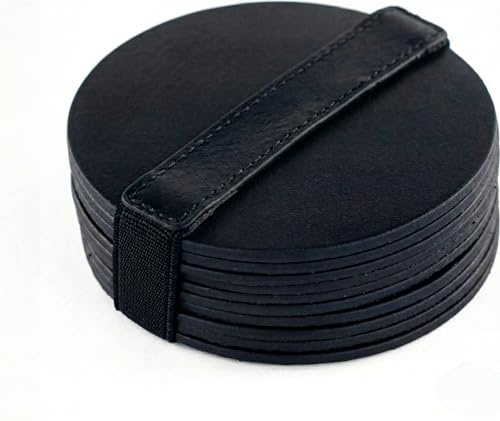 Brute Strength – Glasuntersetzer Leder – Rund – Schwarz – 10 Stück | Abwischbare Glasuntersetzer aus Vollnarbenleder; Getränkeuntersetzer mit Lederband zur platzsparenden Aufbewahrung