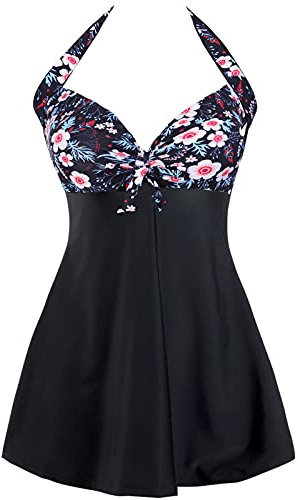 Sixyotie Badklänning i en del med blommönster, vadderad baddräkt med shorts, stora storlekar, badmode, Rosa blomma, 3XL