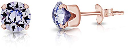 Orecchini Lobo Donna Argento 925 Placcati Oro Rosa 18K con Brillantini di Cristallo Colorati - Orecchini a Perno Oro Rosa - Ipoallergenici per Pelli Sensibili - Diametro 6 mm
