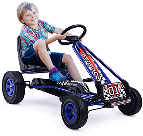 HOMGX Pedal Go Kart, Outdoor Kids Off-Road Go Kart with 2-Position Adjustable Bucket Seat, 2 Safety Brakes, EVA Rubber Tires, Pedal Powered Ride On Kart for Boys & Girls 3-5 (Blue)